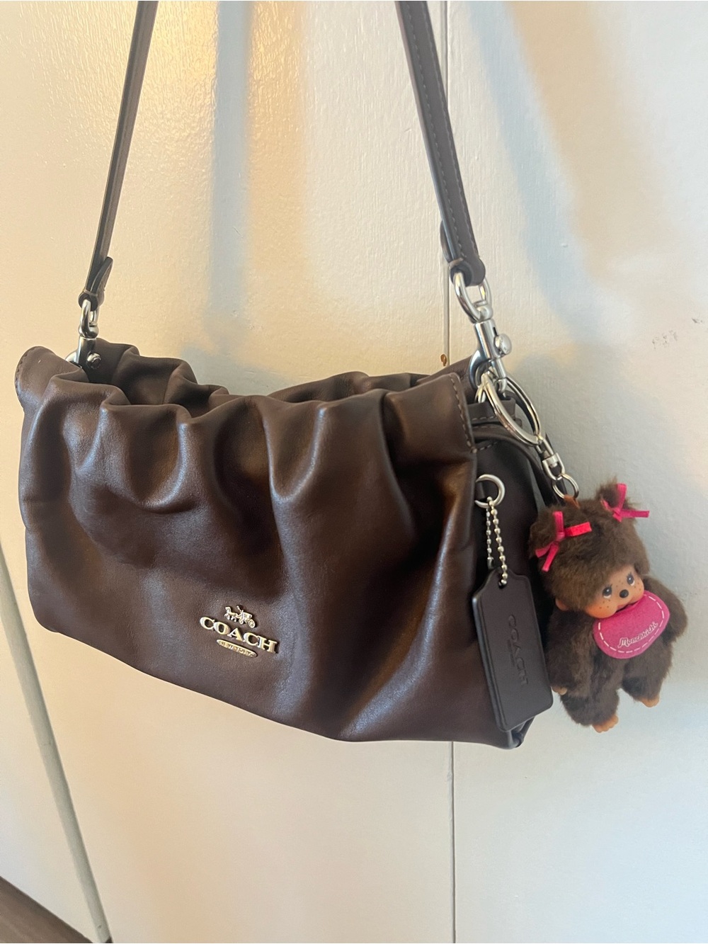 COACH Faye Brown Leather Shoulder Bag with silver hardware